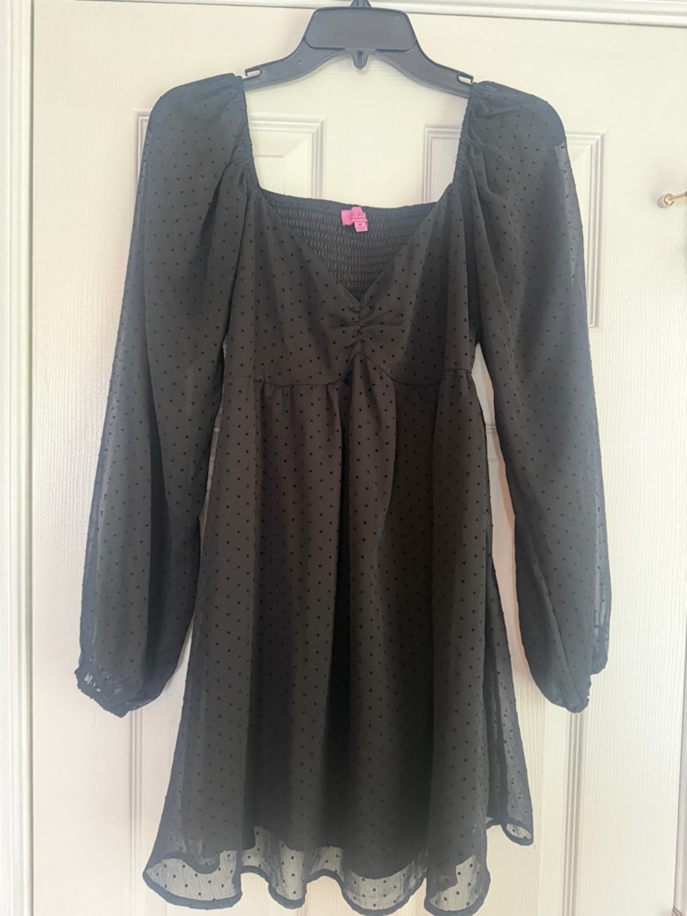 Miami for Francesca’s Black Swiss Dot Long Sleeve Babydoll Dress
